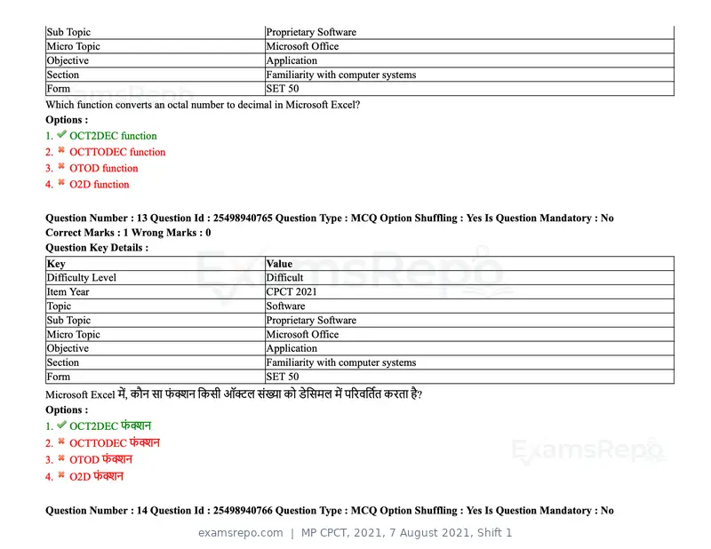MP CPCT 2021 question paper, 7 August 2021, Shift 1, page 17 of 95