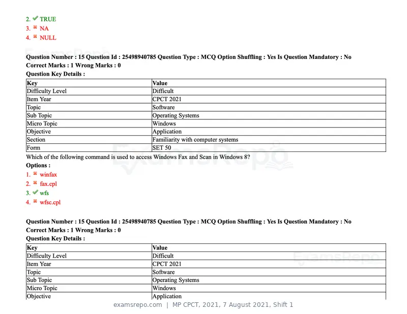 MP CPCT 2021 question paper, 7 August 2021, Shift 1, page 19 of 95