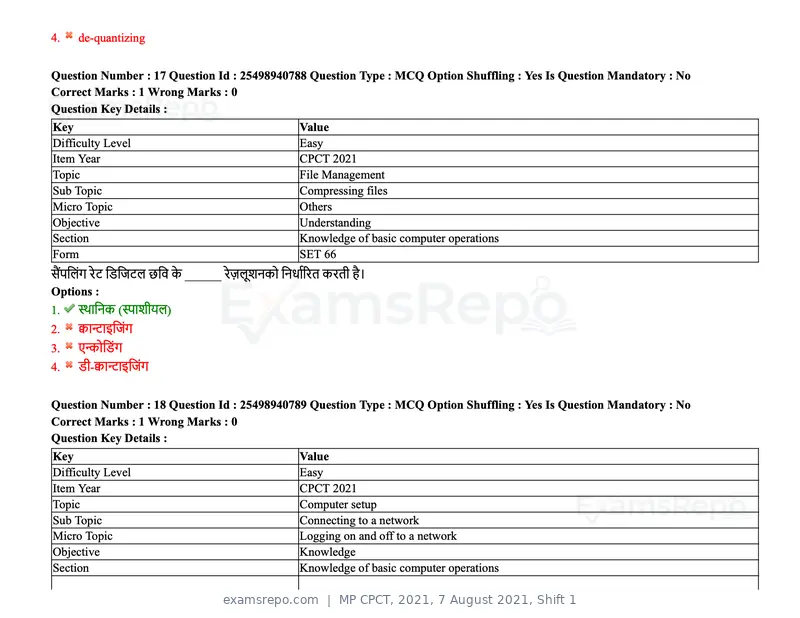 MP CPCT 2021 question paper, 7 August 2021, Shift 1, page 22 of 95