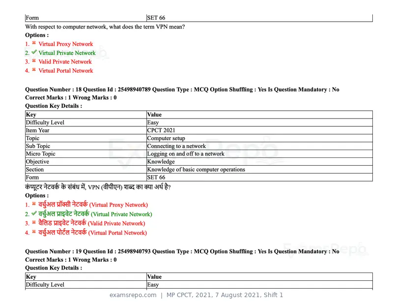 MP CPCT 2021 question paper, 7 August 2021, Shift 1, page 23 of 95
