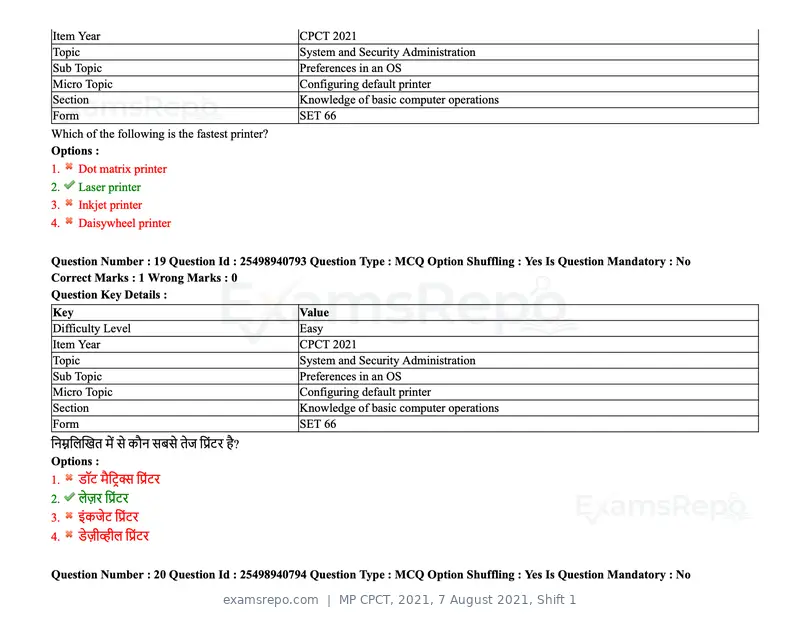 MP CPCT 2021 question paper, 7 August 2021, Shift 1, page 24 of 95