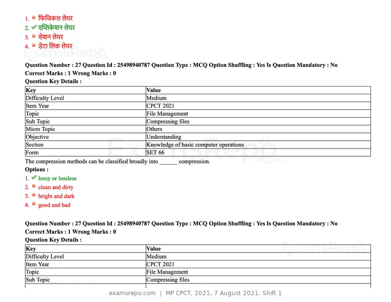 MP CPCT 2021 question paper, 7 August 2021, Shift 1, page 33 of 95