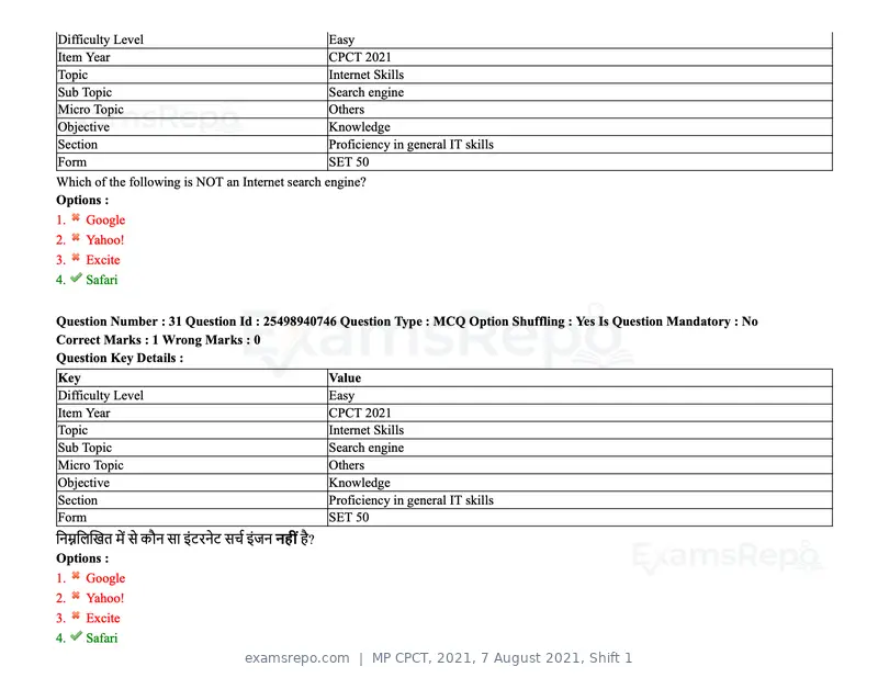 MP CPCT 2021 question paper, 7 August 2021, Shift 1, page 38 of 95