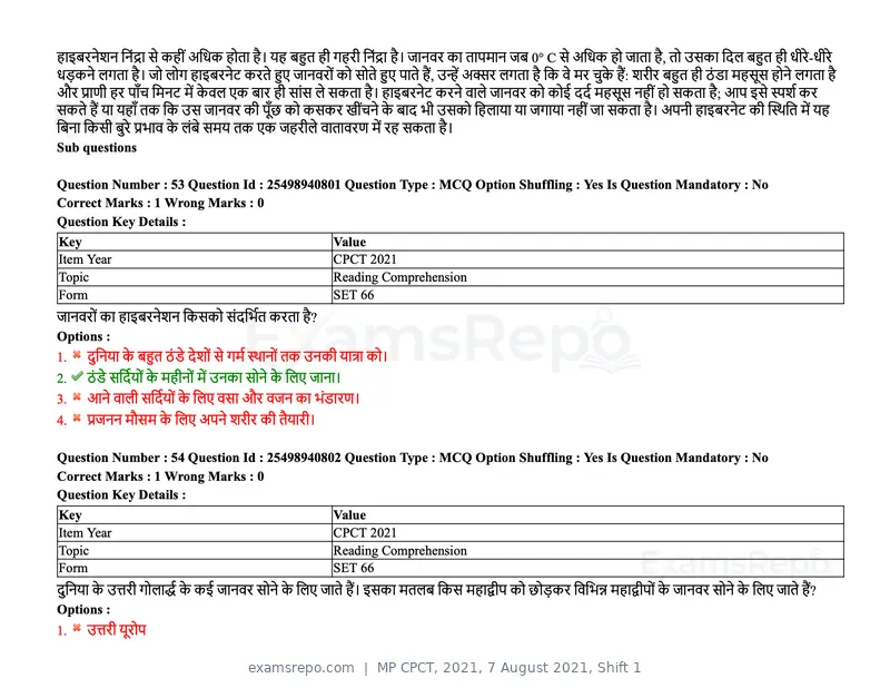 MP CPCT 2021 question paper, 7 August 2021, Shift 1, page 68 of 95