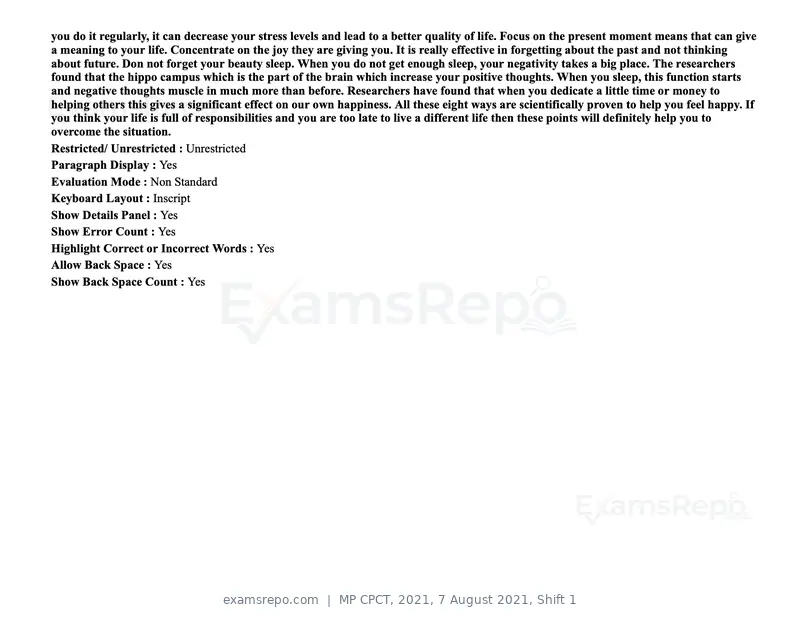 MP CPCT 2021 question paper, 7 August 2021, Shift 1, page 95 of 95
