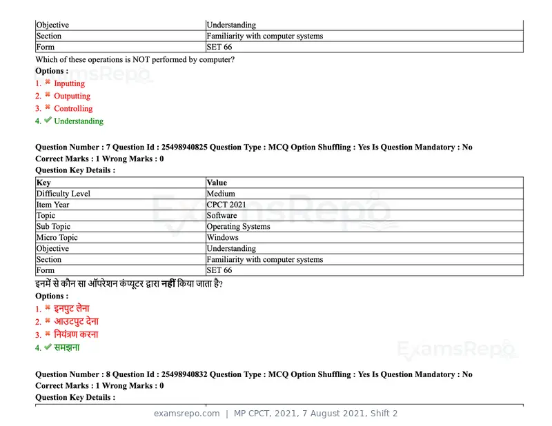 MP CPCT 2021 question paper, 7 August 2021, Shift 2, page 10 of 94