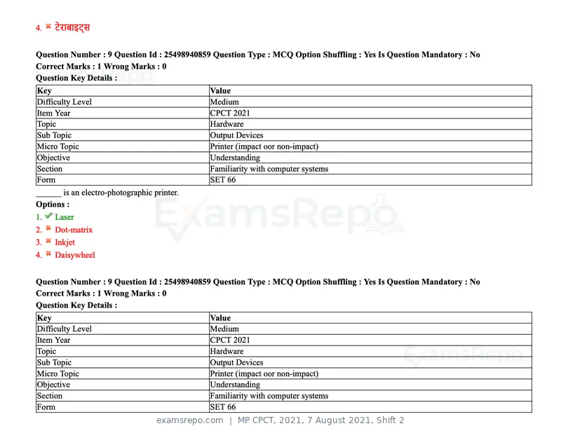 MP CPCT 2021 question paper, 7 August 2021, Shift 2, page 12 of 94