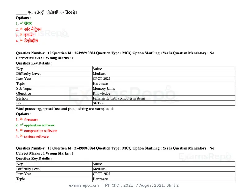 MP CPCT 2021 question paper, 7 August 2021, Shift 2, page 13 of 94