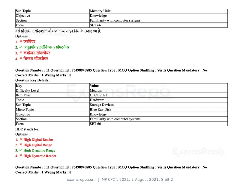 MP CPCT 2021 question paper, 7 August 2021, Shift 2, page 14 of 94