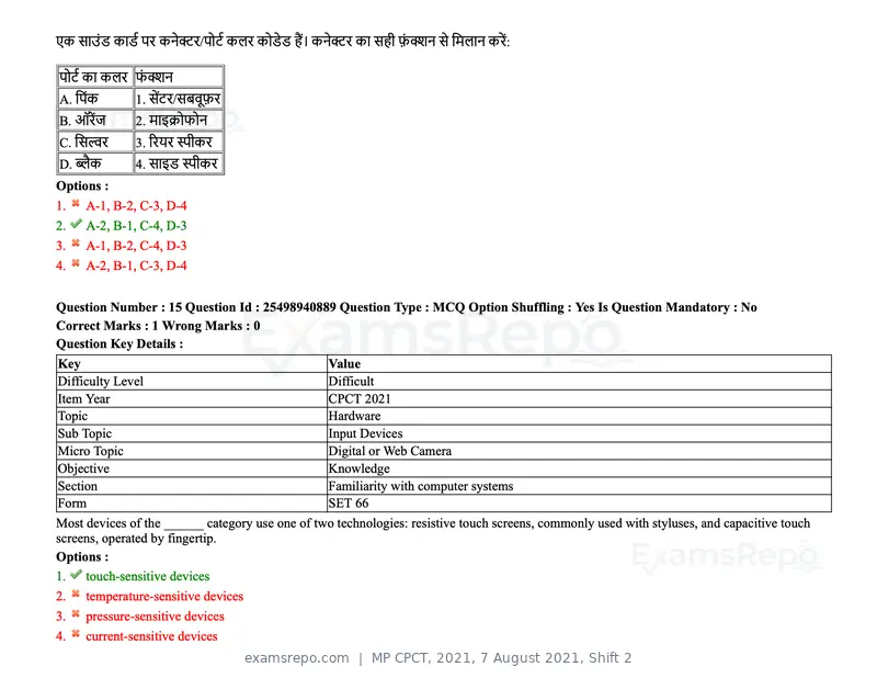 MP CPCT 2021 question paper, 7 August 2021, Shift 2, page 19 of 94