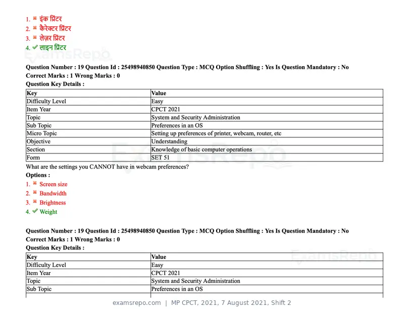 MP CPCT 2021 question paper, 7 August 2021, Shift 2, page 24 of 94