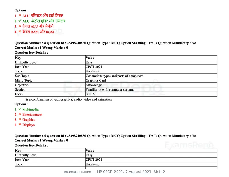 MP CPCT 2021 question paper, 7 August 2021, Shift 2, page 6 of 94
