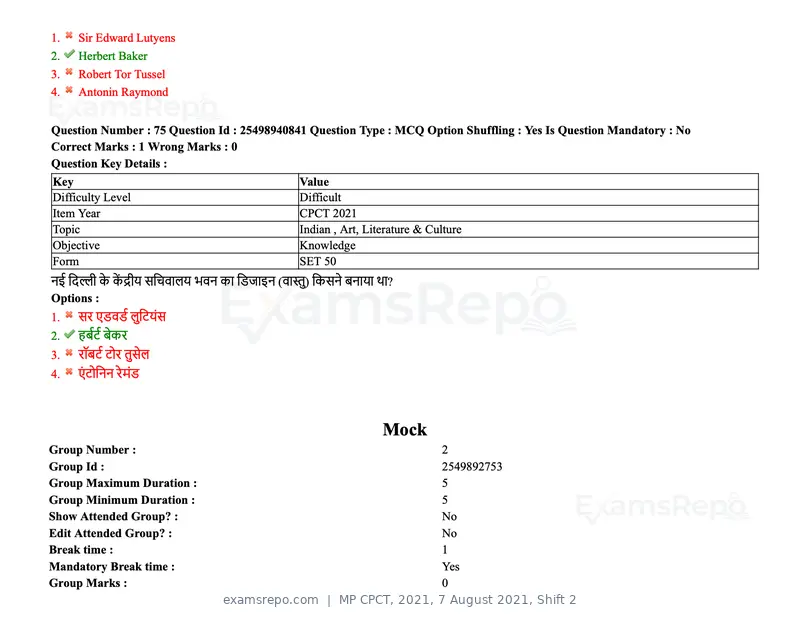 MP CPCT 2021 question paper, 7 August 2021, Shift 2, page 91 of 94