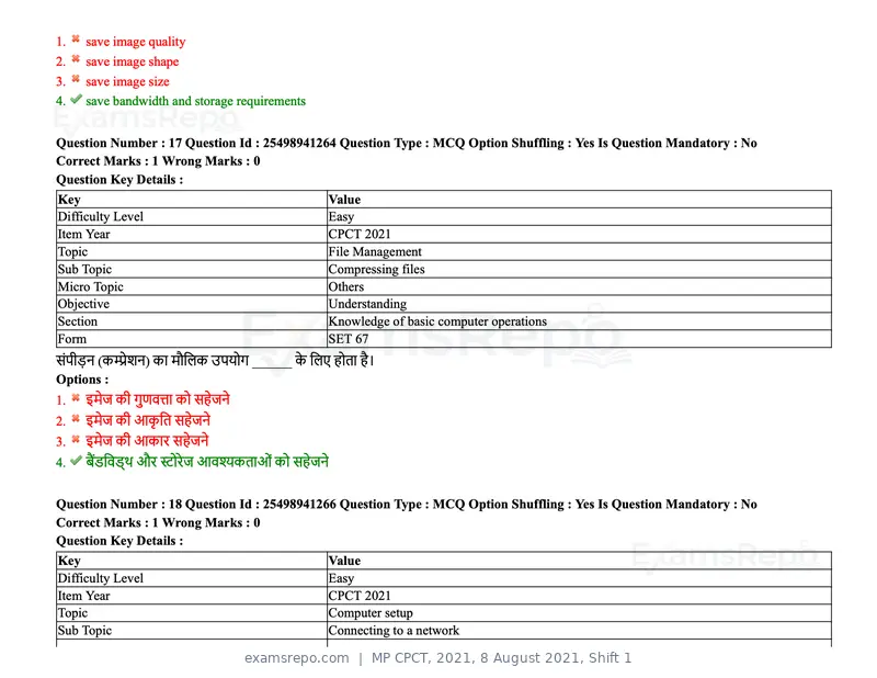 MP CPCT 2021 question paper, 8 August 2021, Shift 1, page 22 of 95