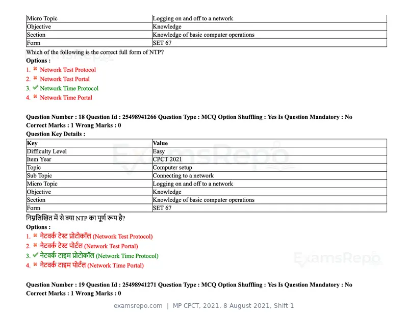 MP CPCT 2021 question paper, 8 August 2021, Shift 1, page 23 of 95