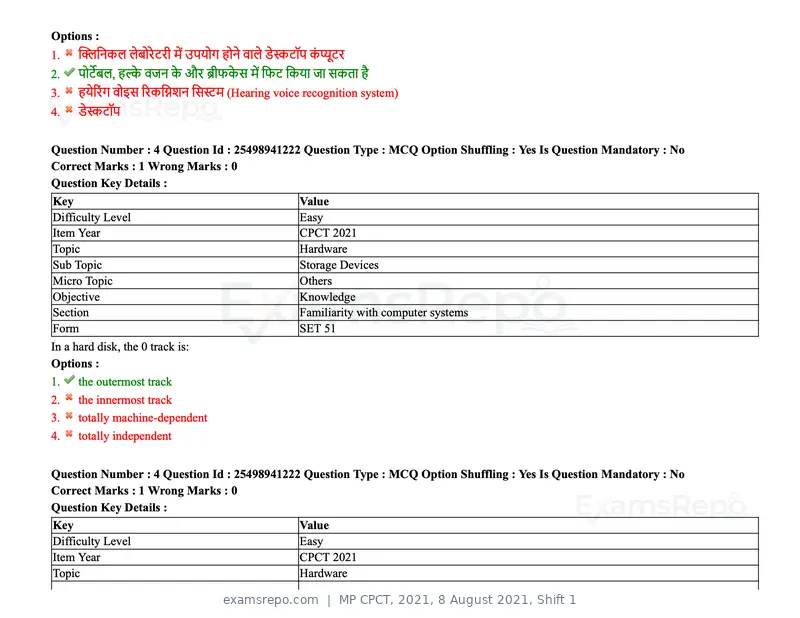 MP CPCT 2021 question paper, 8 August 2021, Shift 1, page 6 of 95