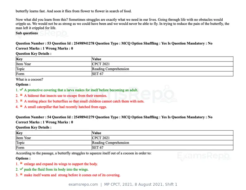MP CPCT 2021 question paper, 8 August 2021, Shift 1, page 65 of 95