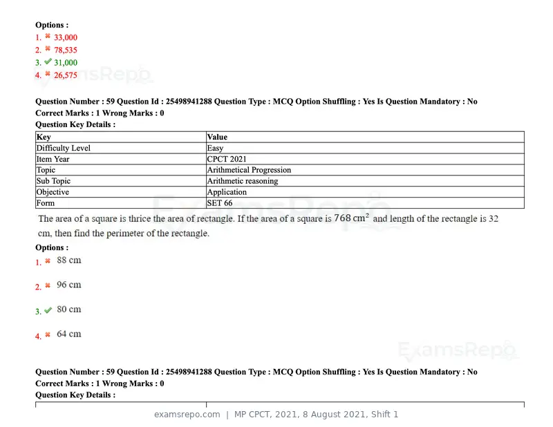 MP CPCT 2021 question paper, 8 August 2021, Shift 1, page 72 of 95