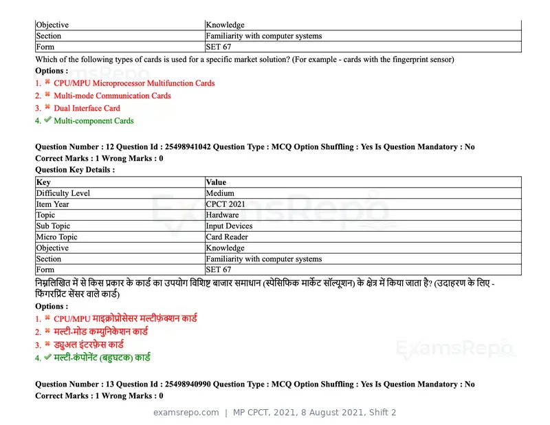 MP CPCT 2021 question paper, 8 August 2021, Shift 2, page 16 of 96