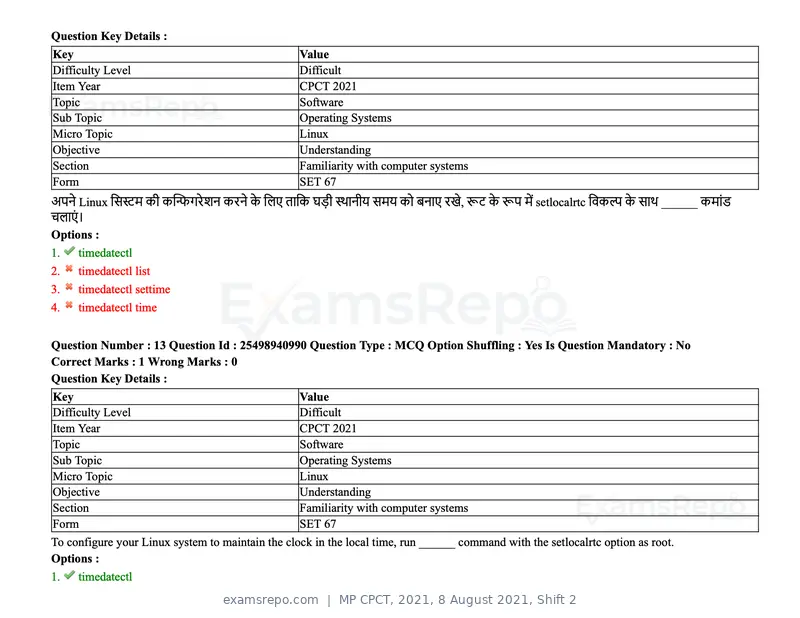 MP CPCT 2021 question paper, 8 August 2021, Shift 2, page 17 of 96