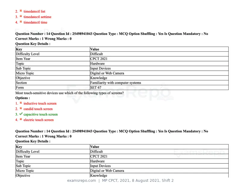 MP CPCT 2021 question paper, 8 August 2021, Shift 2, page 18 of 96