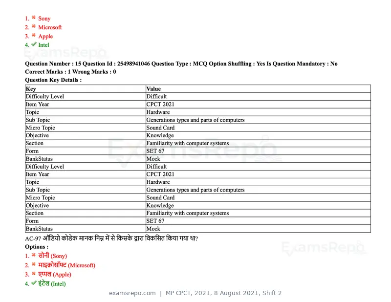 MP CPCT 2021 question paper, 8 August 2021, Shift 2, page 20 of 96