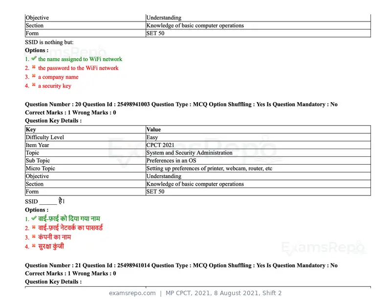MP CPCT 2021 question paper, 8 August 2021, Shift 2, page 26 of 96