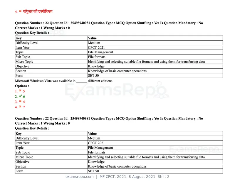 MP CPCT 2021 question paper, 8 August 2021, Shift 2, page 28 of 96