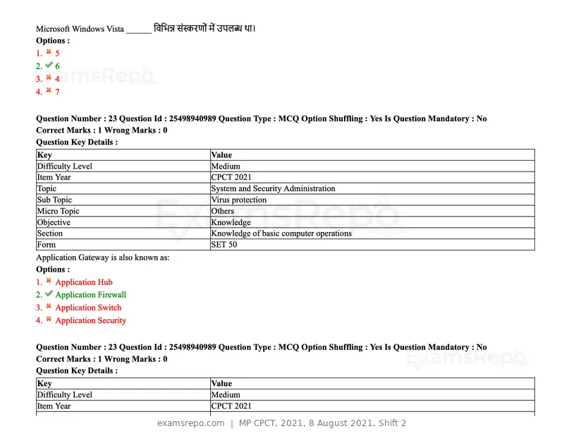 MP CPCT 2021 question paper, 8 August 2021, Shift 2, page 29 of 96