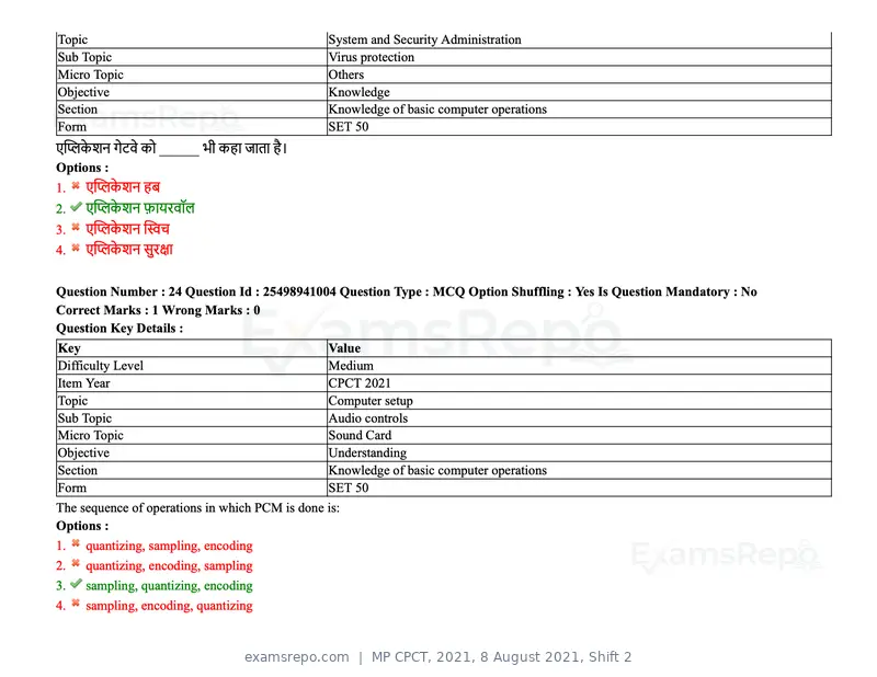 MP CPCT 2021 question paper, 8 August 2021, Shift 2, page 30 of 96
