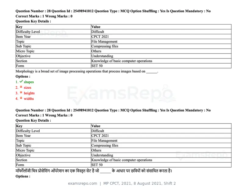 MP CPCT 2021 question paper, 8 August 2021, Shift 2, page 35 of 96
