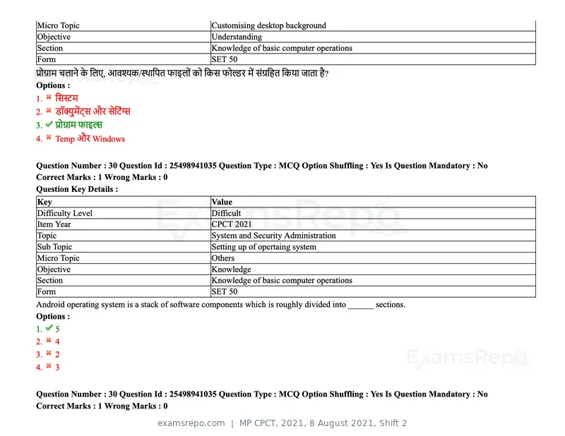 MP CPCT 2021 question paper, 8 August 2021, Shift 2, page 37 of 96