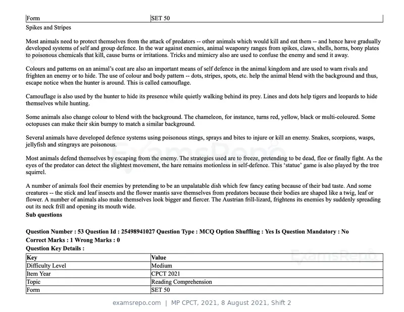 MP CPCT 2021 question paper, 8 August 2021, Shift 2, page 65 of 96