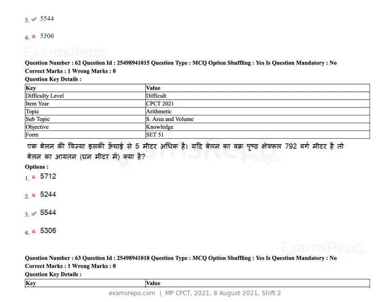 MP CPCT 2021 question paper, 8 August 2021, Shift 2, page 78 of 96