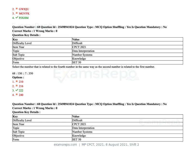 MP CPCT 2021 question paper, 8 August 2021, Shift 2, page 85 of 96