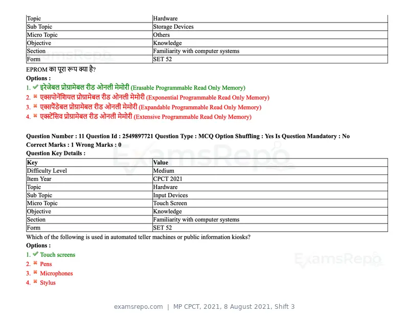 MP CPCT 2021 question paper, 8 August 2021, Shift 3, page 14 of 97