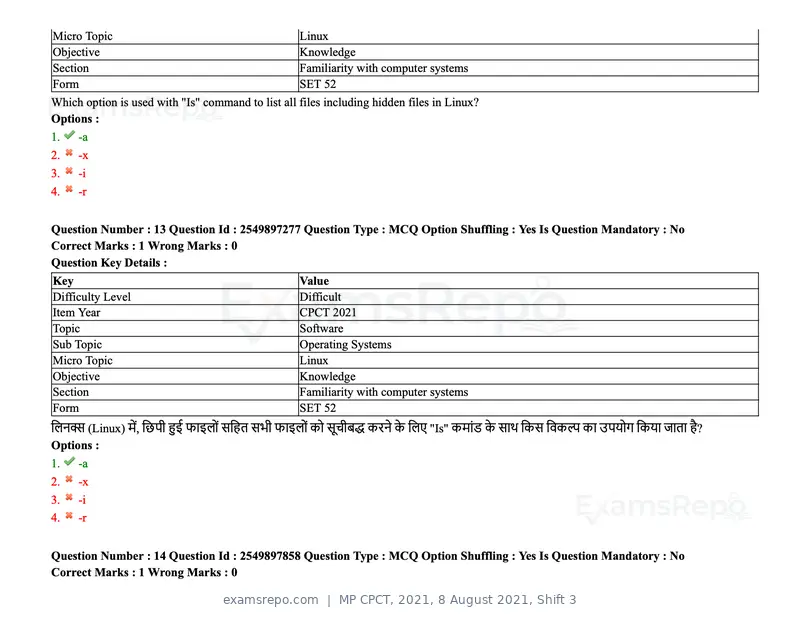 MP CPCT 2021 question paper, 8 August 2021, Shift 3, page 17 of 97
