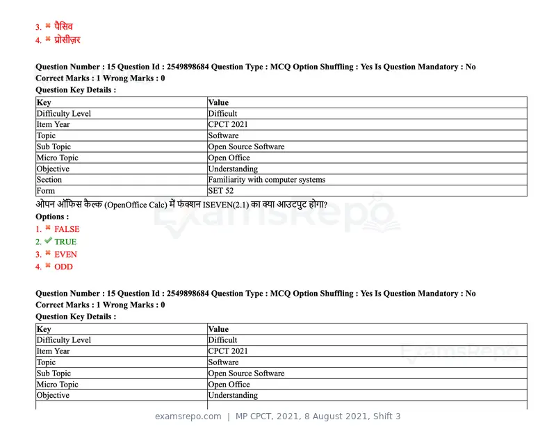 MP CPCT 2021 question paper, 8 August 2021, Shift 3, page 19 of 97
