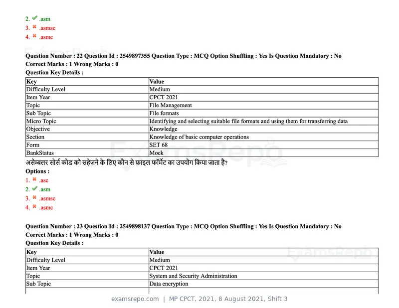 MP CPCT 2021 question paper, 8 August 2021, Shift 3, page 28 of 97