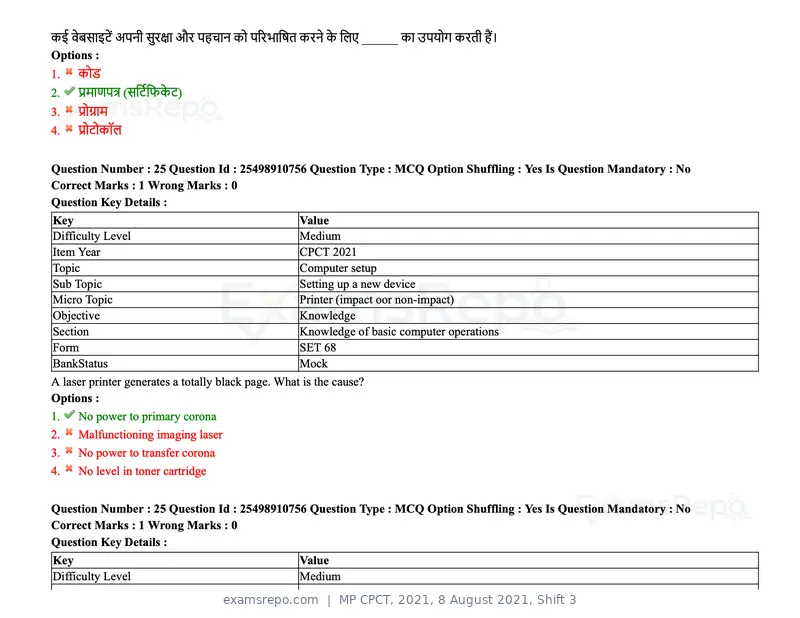 MP CPCT 2021 question paper, 8 August 2021, Shift 3, page 31 of 97