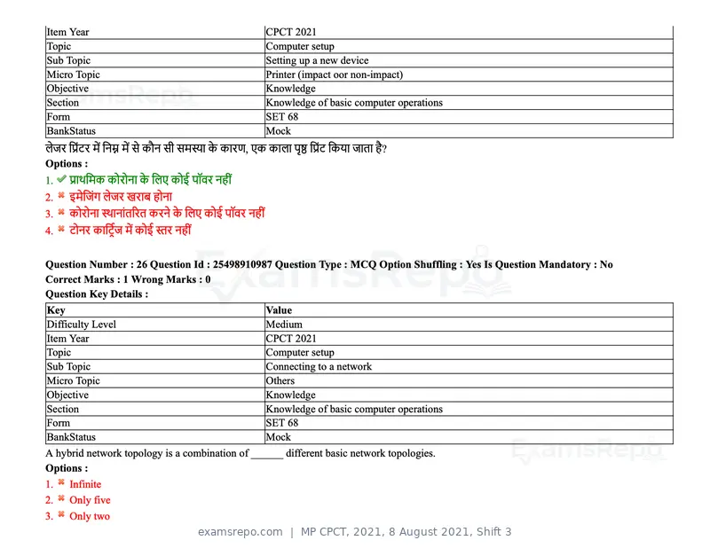 MP CPCT 2021 question paper, 8 August 2021, Shift 3, page 32 of 97