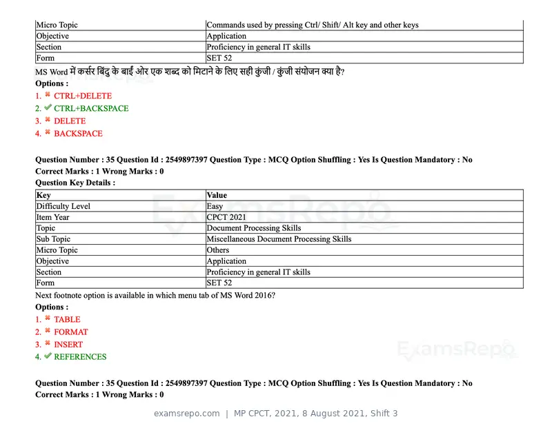 MP CPCT 2021 question paper, 8 August 2021, Shift 3, page 43 of 97