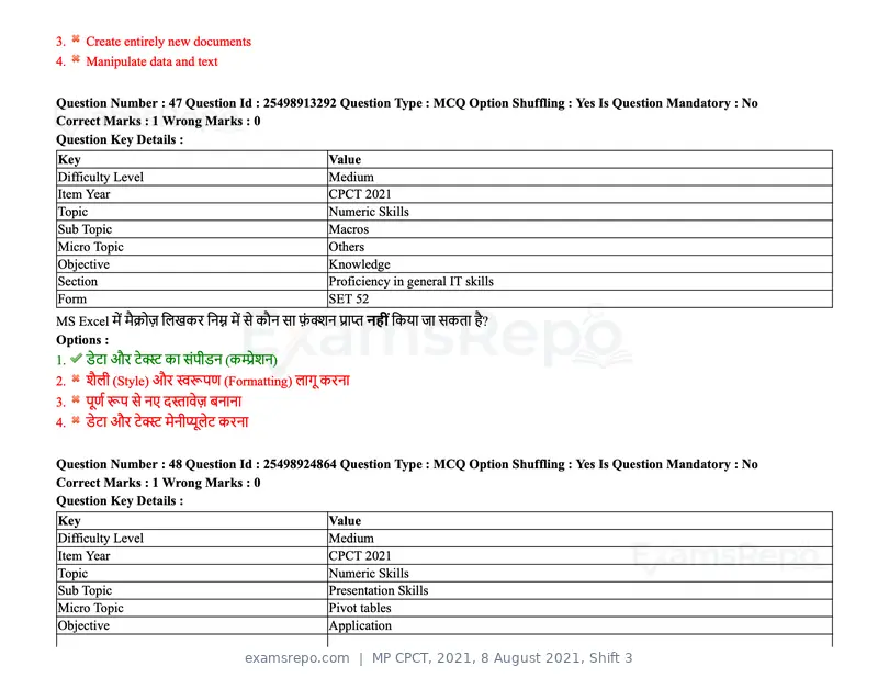 MP CPCT 2021 question paper, 8 August 2021, Shift 3, page 58 of 97