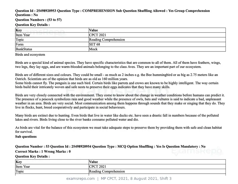 MP CPCT 2021 question paper, 8 August 2021, Shift 3, page 65 of 97