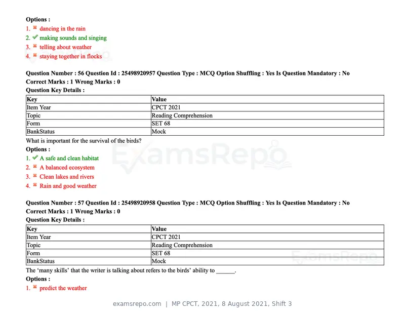 MP CPCT 2021 question paper, 8 August 2021, Shift 3, page 67 of 97