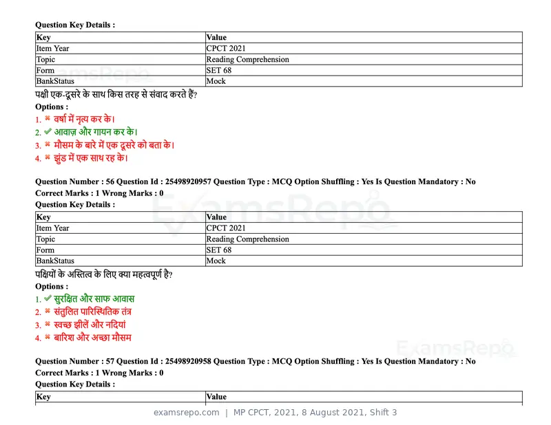 MP CPCT 2021 question paper, 8 August 2021, Shift 3, page 70 of 97