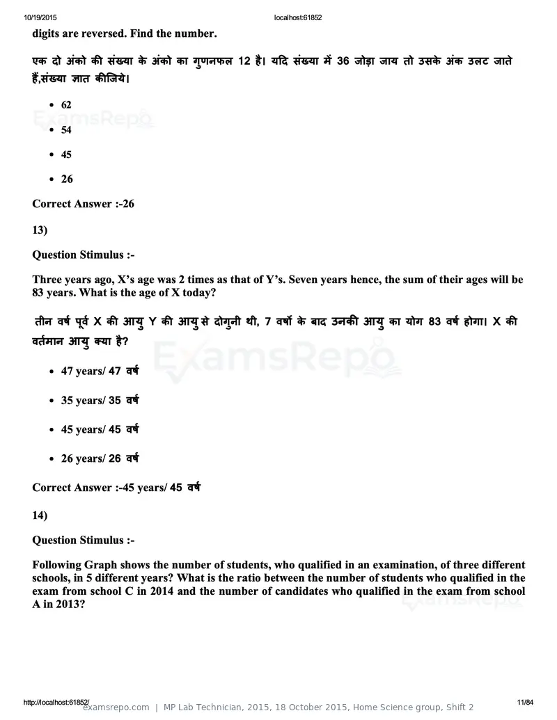 MP Lab Technician 2015 question paper, 18 October 2015, Home Science group, Shift 2, page 11 of 84