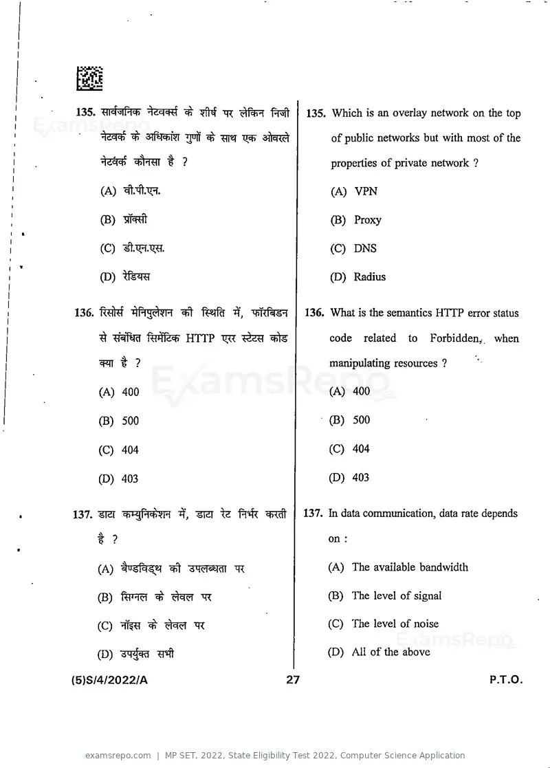 MP SET 2022 question paper, State Eligibility Test 2022, Computer Science Application, page 29 of 36