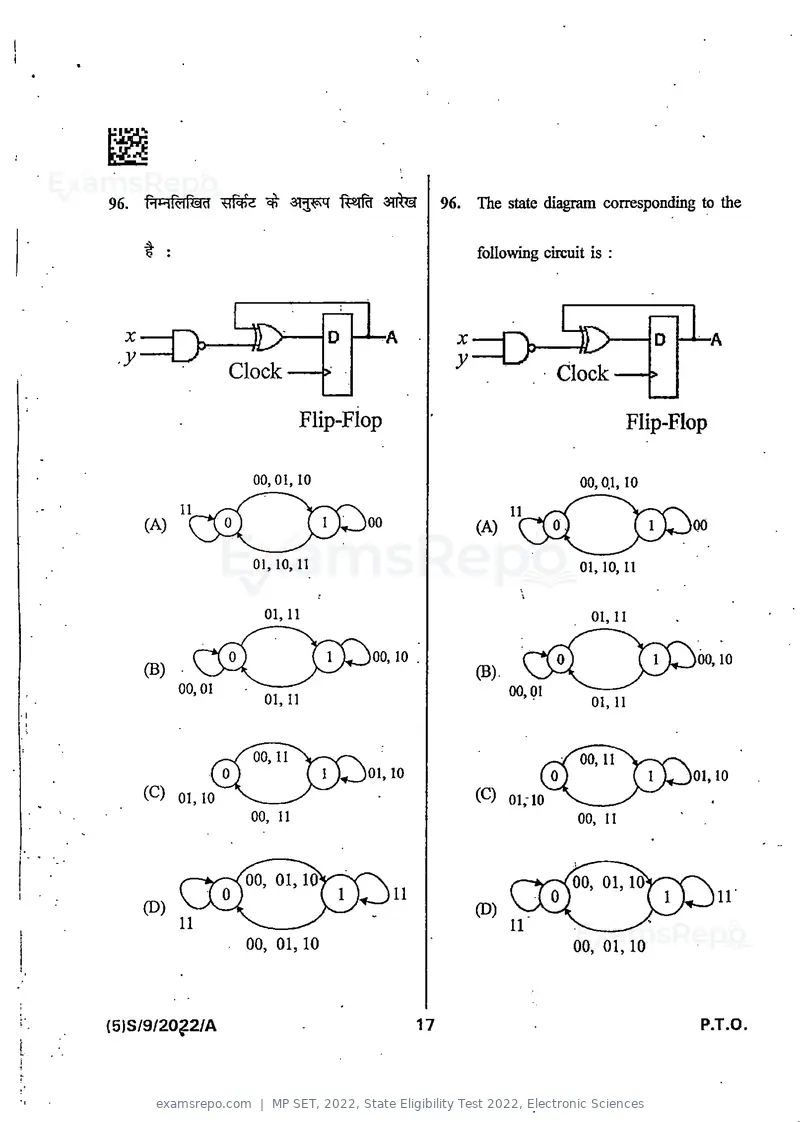 MP SET 2022 question paper, State Eligibility Test 2022, Electronic Sciences, page 19 of 40