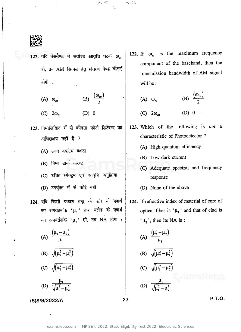 MP SET 2022 question paper, State Eligibility Test 2022, Electronic Sciences, page 29 of 40